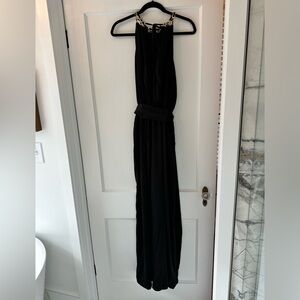 NWT Black Jumpsuit with gold chain neckline